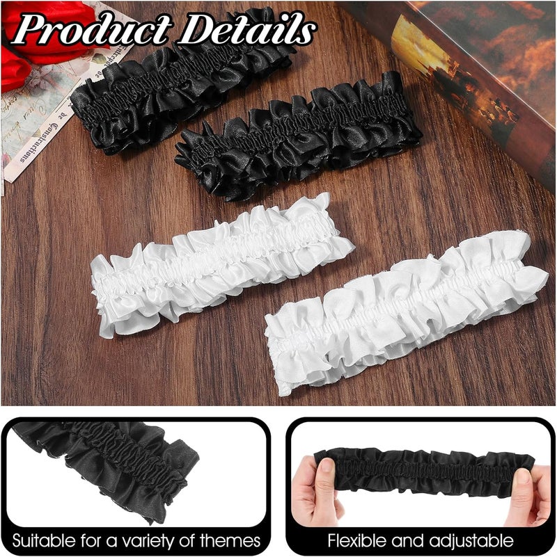oruola 4pcs Leg Garters for Thigh,Garter Belts,Soft Skin-Friendly Elastic Leg Garters, Wrinkles Sleeve Garter,for Women's Skirts and Shorts,for Birthdays, Valentine's Day,White, Black - Image 3
